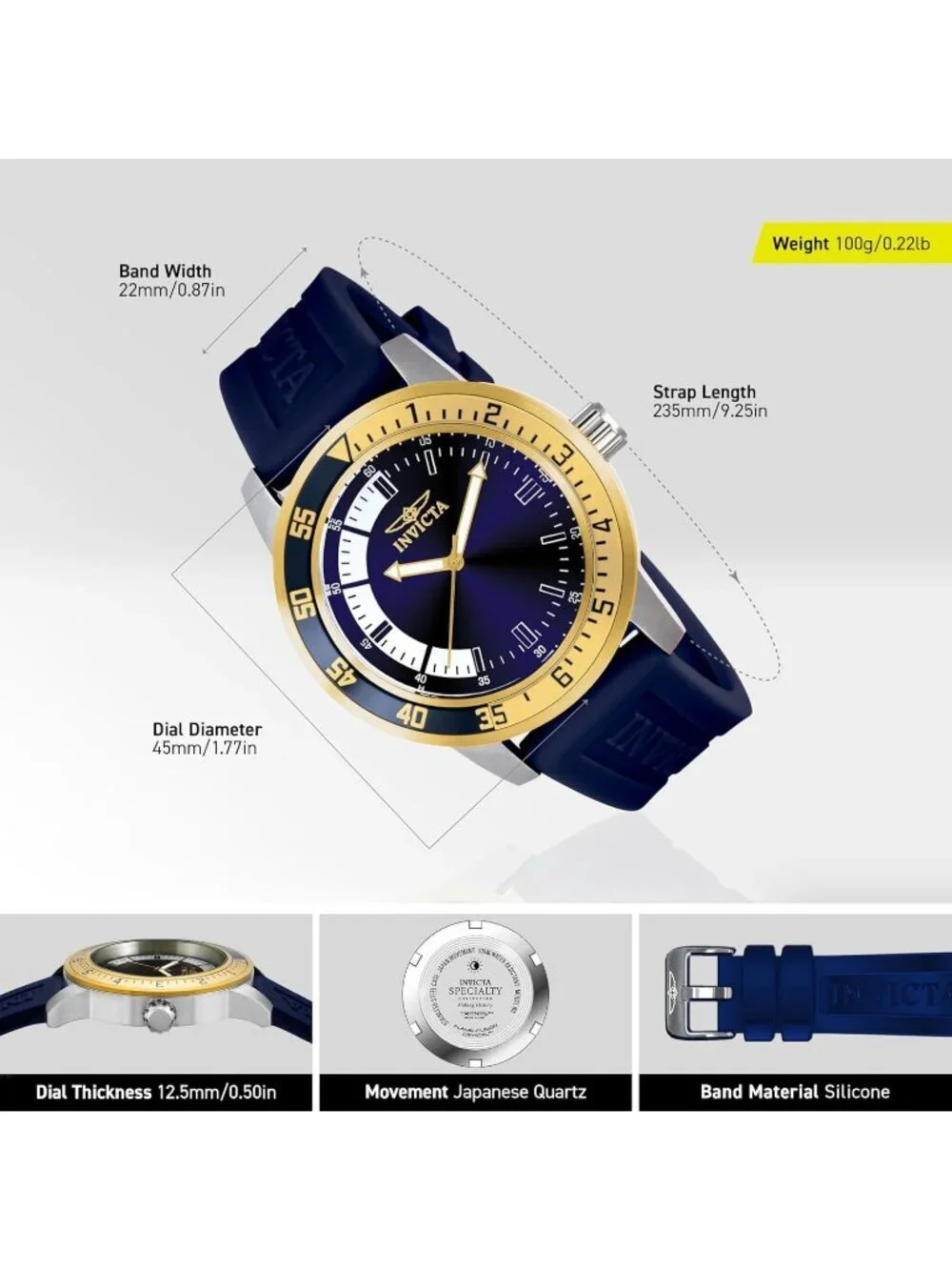 Mens Blue Gold Analog Quartz Fashion Solid Specialty Silicone Round Wrist Watch